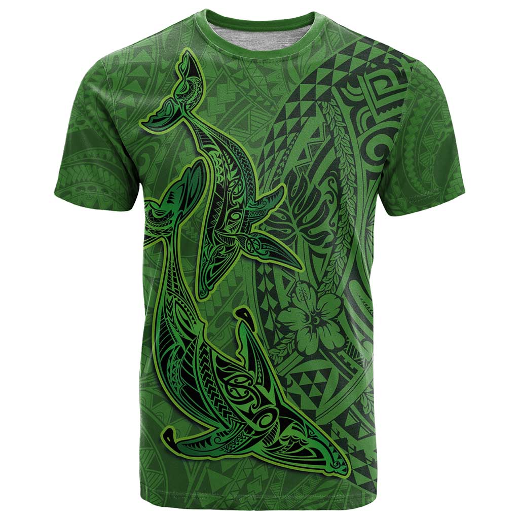 Hawaiian Whales Polynesian Art Motifs T Shirt Green Color - Polynesian Pride