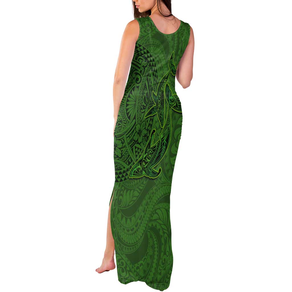 Hawaiian Whales Polynesian Art Motifs Tank Maxi Dress Green Color - Polynesian Pride