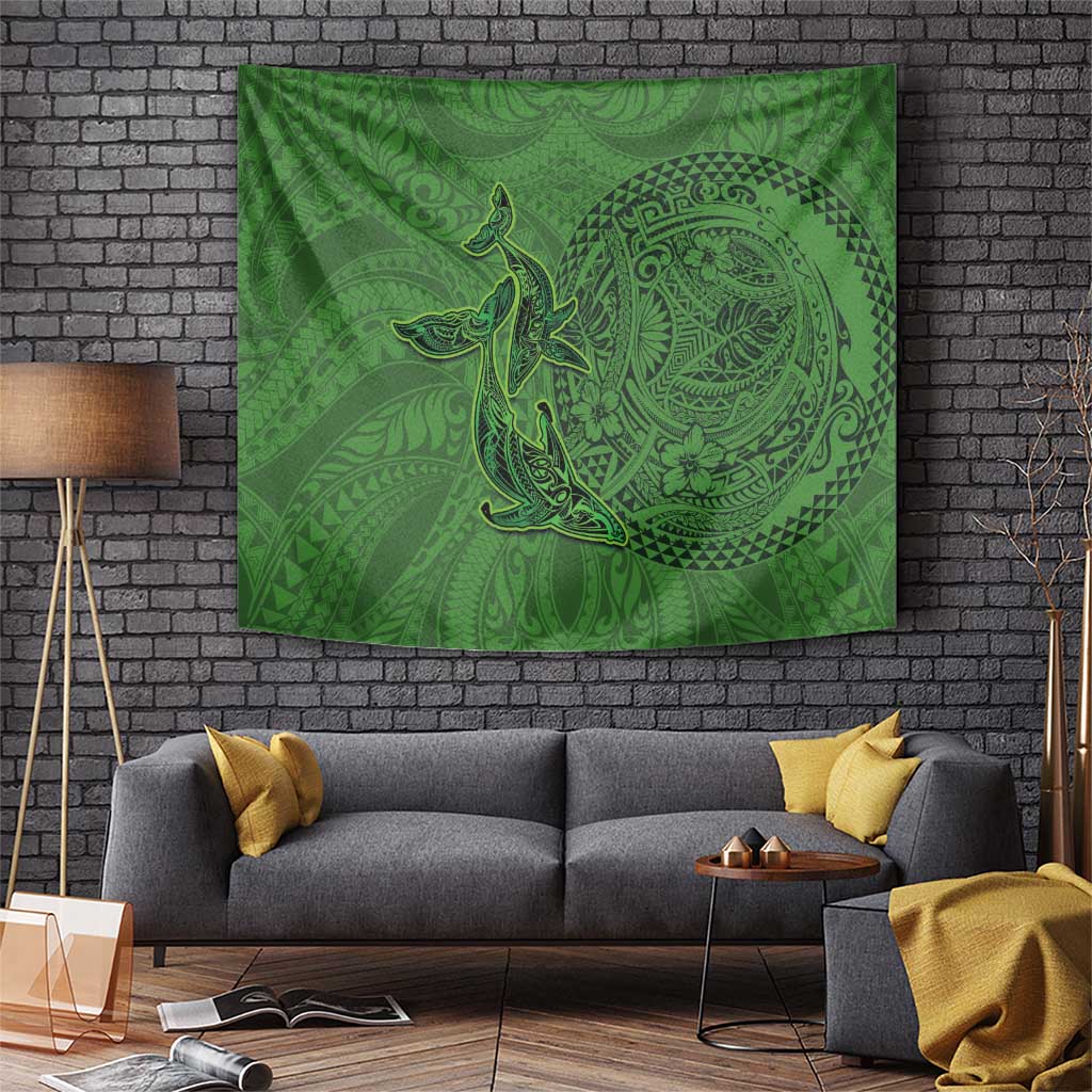 Hawaiian Whales Polynesian Art Motifs Tapestry Green Color LT03 Green - Polynesian Pride