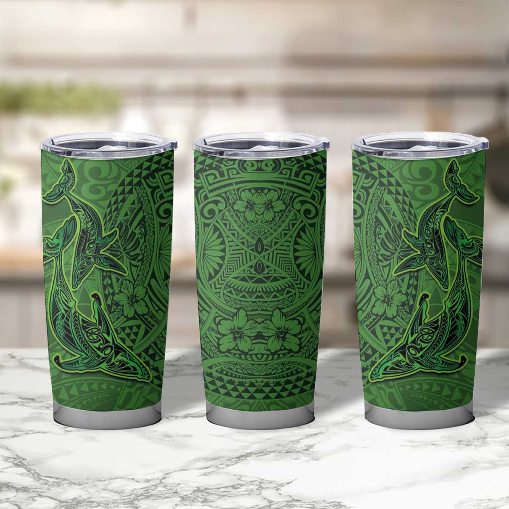 Hawaiian Whales Polynesian Art Motifs Tumbler Cup Green Color - Polynesian Pride