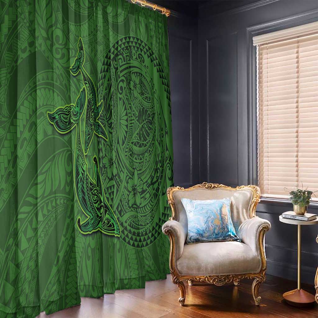 Hawaiian Whales Polynesian Art Motifs Window Curtain Green Color - Polynesian Pride