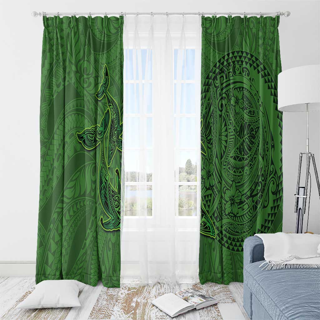 Hawaiian Whales Polynesian Art Motifs Window Curtain Green Color - Polynesian Pride