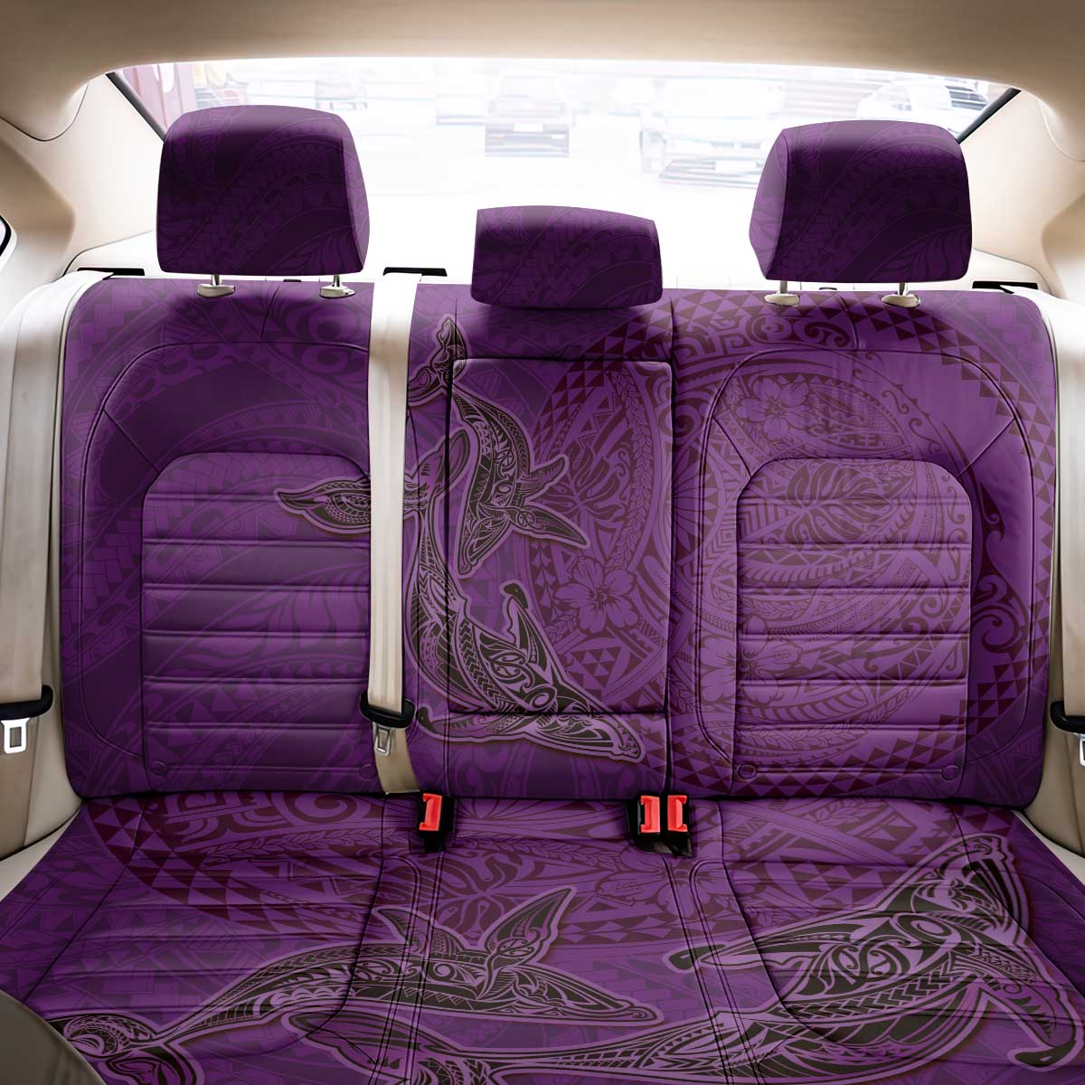 Hawaiian Whales Polynesian Art Motifs Back Car Seat Cover Purple Color - Polynesian Pride
