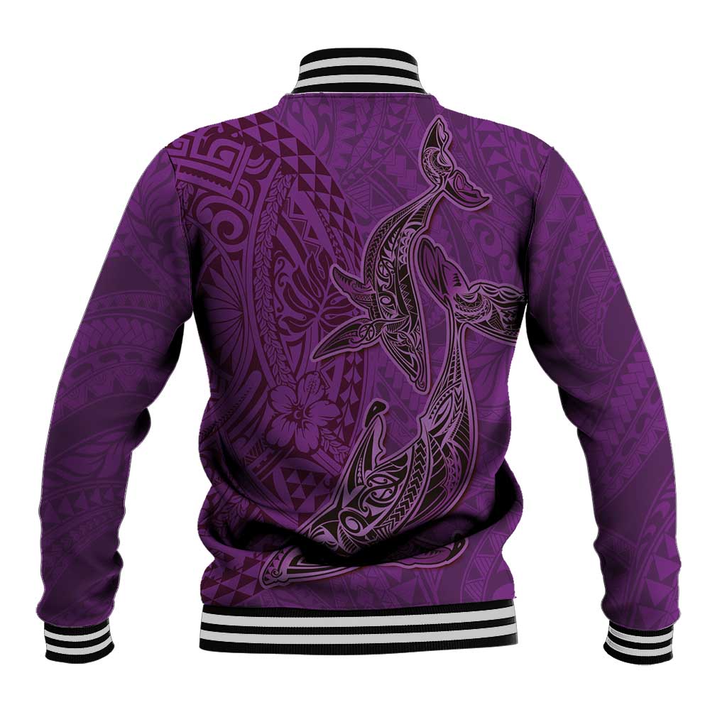 Hawaiian Whales Polynesian Art Motifs Baseball Jacket Purple Color - Polynesian Pride