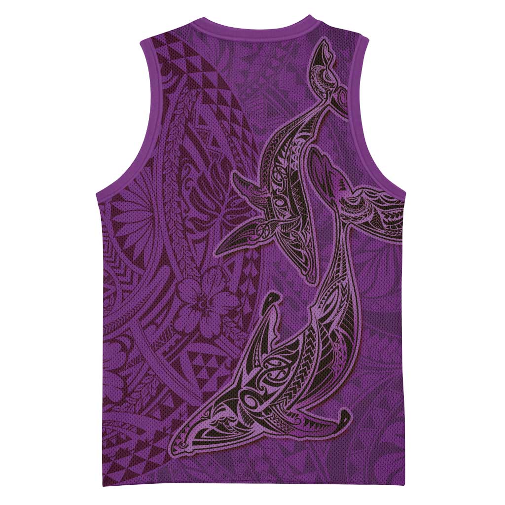 Hawaiian Whales Polynesian Art Motifs Basketball Jersey Purple Color - Polynesian Pride