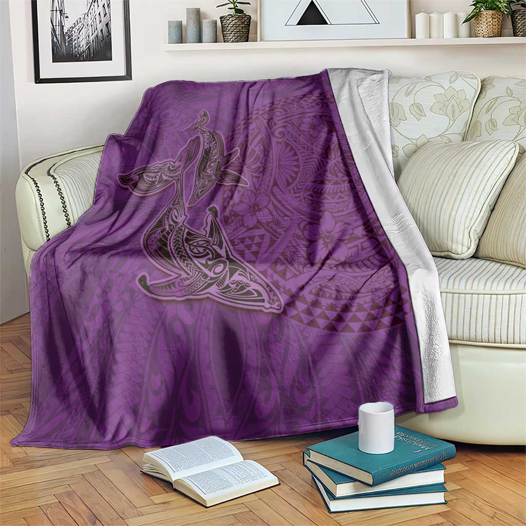 Hawaiian Whales Polynesian Art Motifs Blanket Purple Color - Polynesian Pride