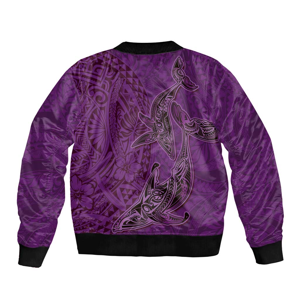 Hawaiian Whales Polynesian Art Motifs Bomber Jacket Purple Color - Polynesian Pride