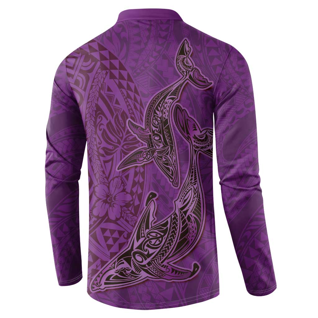 Hawaiian Whales Polynesian Art Motifs Button Sweatshirt Purple Color - Polynesian Pride