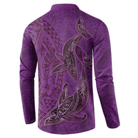 Hawaiian Whales Polynesian Art Motifs Button Sweatshirt Purple Color - Polynesian Pride
