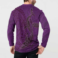 Hawaiian Whales Polynesian Art Motifs Button Sweatshirt Purple Color - Polynesian Pride