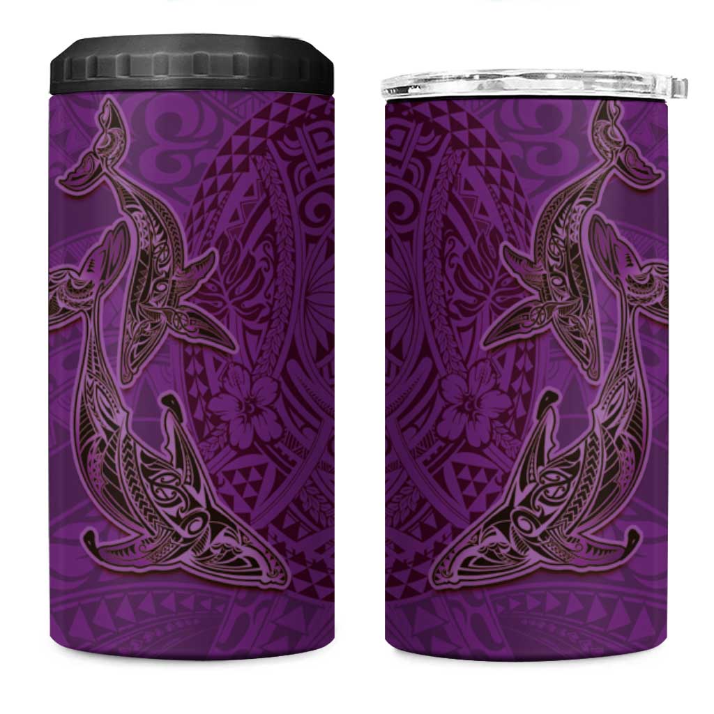 Hawaiian Whales Polynesian Art Motifs 4 in 1 Can Cooler Tumbler Purple Color - Polynesian Pride
