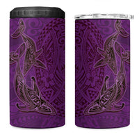 Hawaiian Whales Polynesian Art Motifs 4 in 1 Can Cooler Tumbler Purple Color - Polynesian Pride