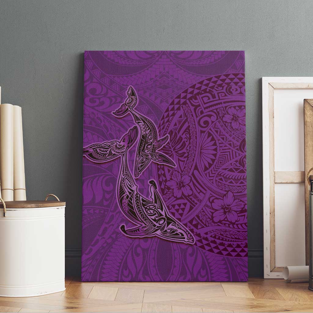 Hawaiian Whales Polynesian Art Motifs Canvas Wall Art Purple Color - Polynesian Pride