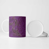 Hawaiian Whales Polynesian Art Motifs Ceramic Mug Purple Color - Polynesian Pride