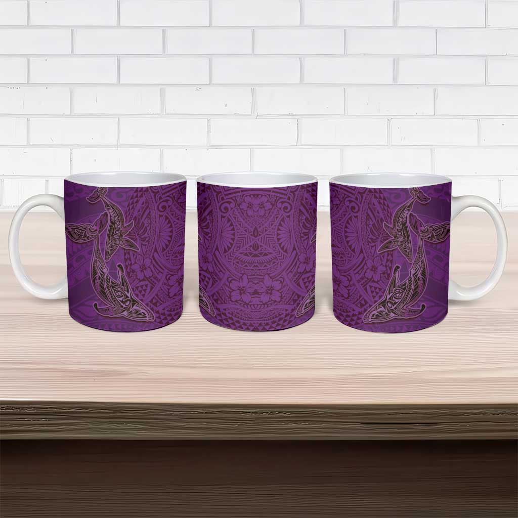 Hawaiian Whales Polynesian Art Motifs Ceramic Mug Purple Color - Polynesian Pride