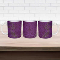 Hawaiian Whales Polynesian Art Motifs Ceramic Mug Purple Color - Polynesian Pride
