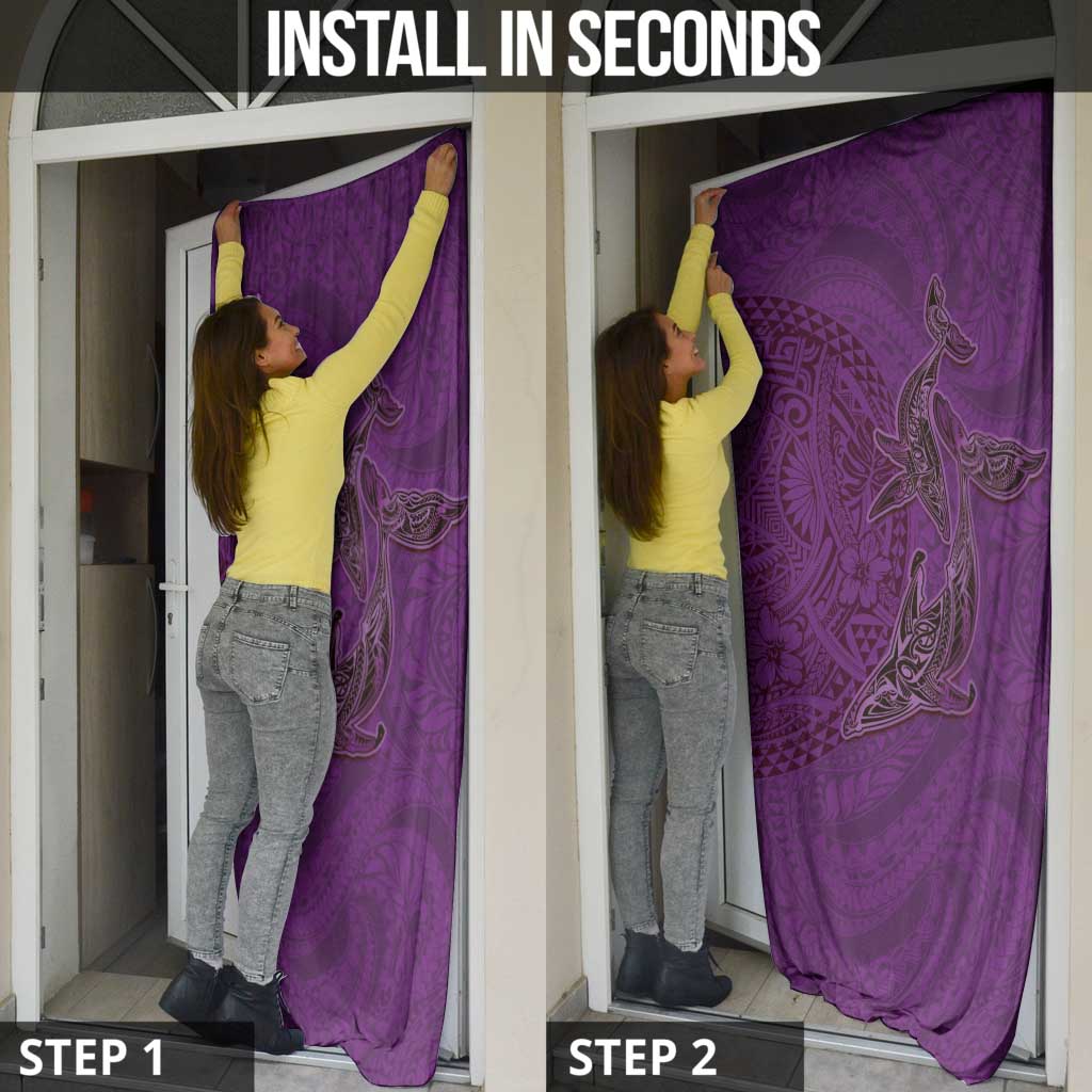 Hawaiian Whales Polynesian Art Motifs Door Cover Purple Color - Polynesian Pride