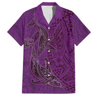 Hawaiian Whales Polynesian Art Motifs Family Matching Long Sleeve Bodycon Dress and Hawaiian Shirt Purple Color - Polynesian Pride