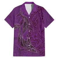 Hawaiian Whales Polynesian Art Motifs Family Matching Mermaid Dress and Hawaiian Shirt Purple Color - Polynesian Pride