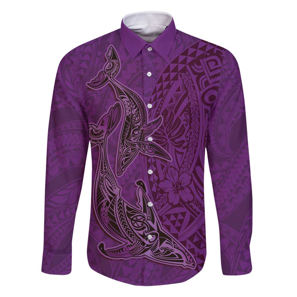 Hawaiian Whales Polynesian Art Motifs Family Matching Mermaid Dress and Hawaiian Shirt Purple Color - Polynesian Pride