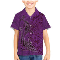 Hawaiian Whales Polynesian Art Motifs Family Matching Mermaid Dress and Hawaiian Shirt Purple Color - Polynesian Pride