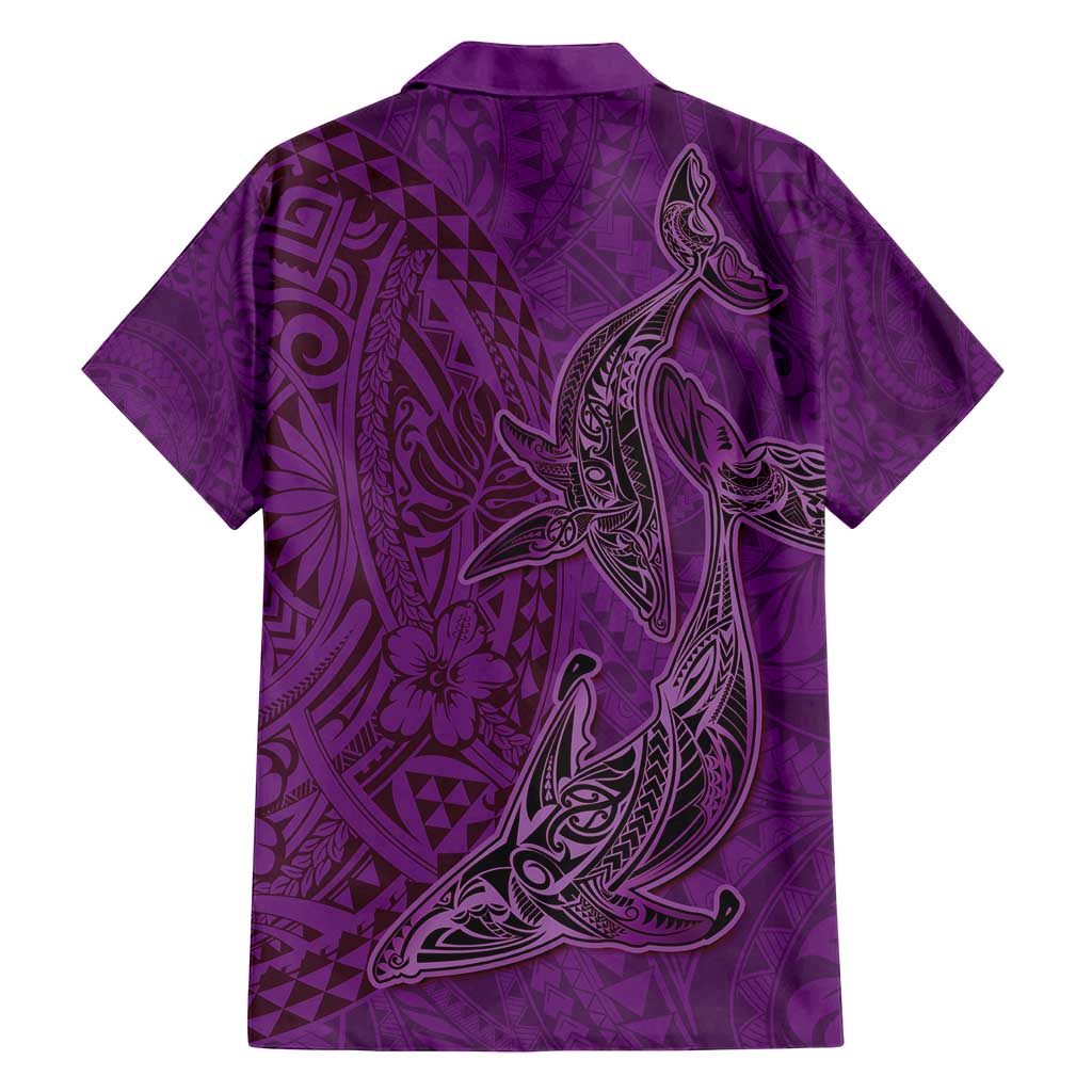 Hawaiian Whales Polynesian Art Motifs Family Matching Summer Maxi Dress and Hawaiian Shirt Purple Color - Polynesian Pride
