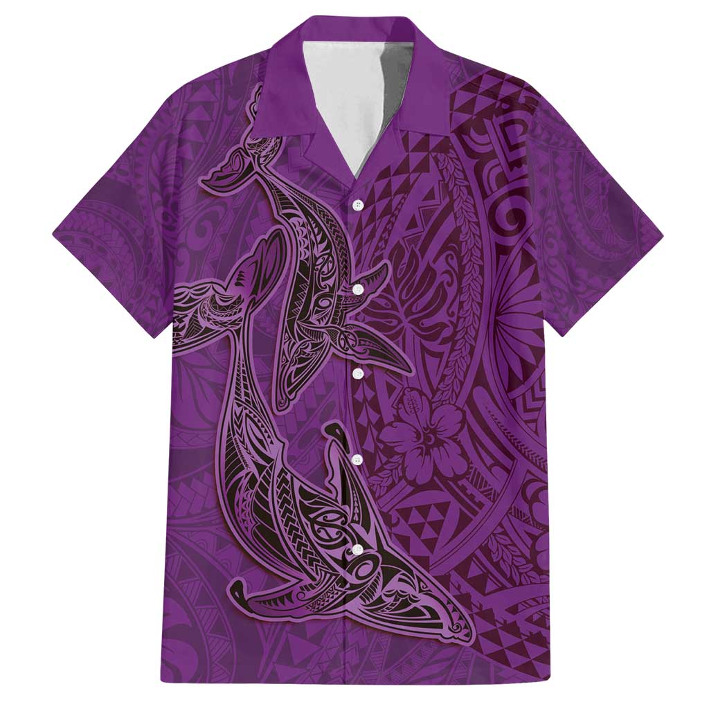 Hawaiian Whales Polynesian Art Motifs Family Matching Tank Maxi Dress and Hawaiian Shirt Purple Color - Polynesian Pride