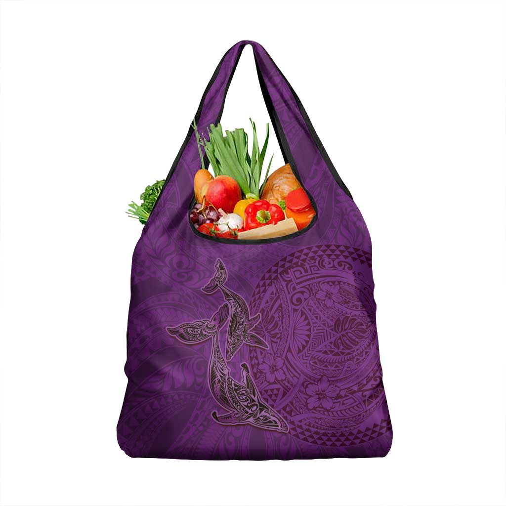 Hawaiian Whales Polynesian Art Motifs Grocery Bag Purple Color LT03 1-pack One Size Purple - Polynesian Pride
