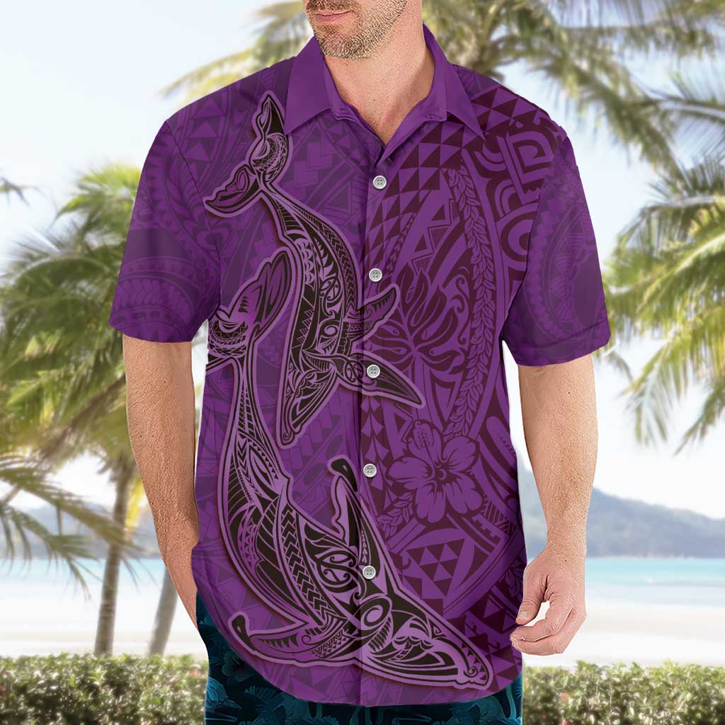 Hawaiian Whales Polynesian Art Motifs Hawaiian Shirt Purple Color - Polynesian Pride