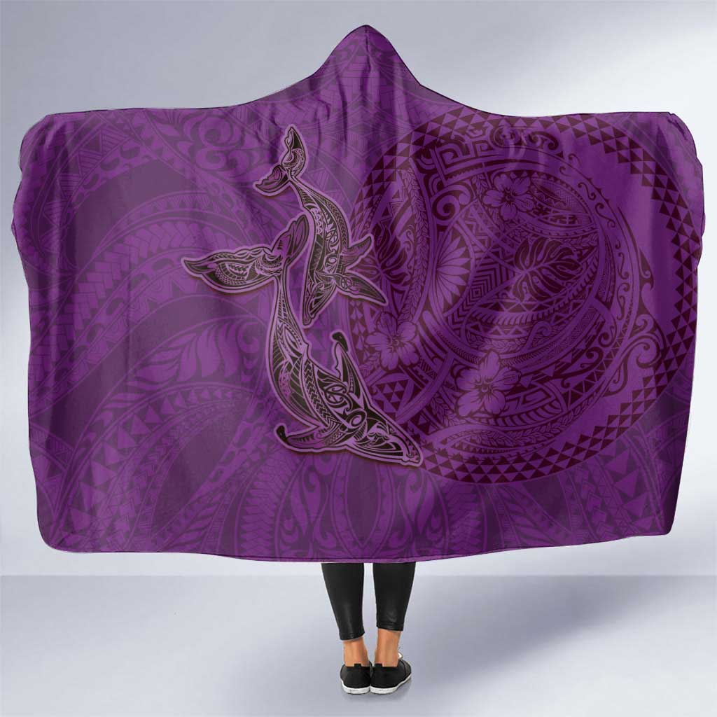 Hawaiian Whales Polynesian Art Motifs Hooded Blanket Purple Color LT03 One Size Purple - Polynesian Pride
