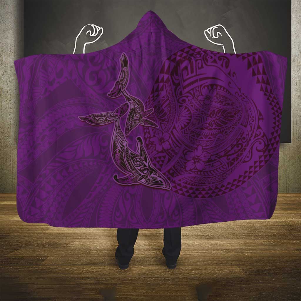 Hawaiian Whales Polynesian Art Motifs Hooded Blanket Purple Color - Polynesian Pride