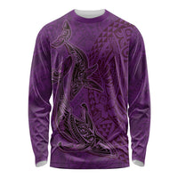 Hawaiian Whales Polynesian Art Motifs Long Sleeve Shirt Purple Color - Polynesian Pride