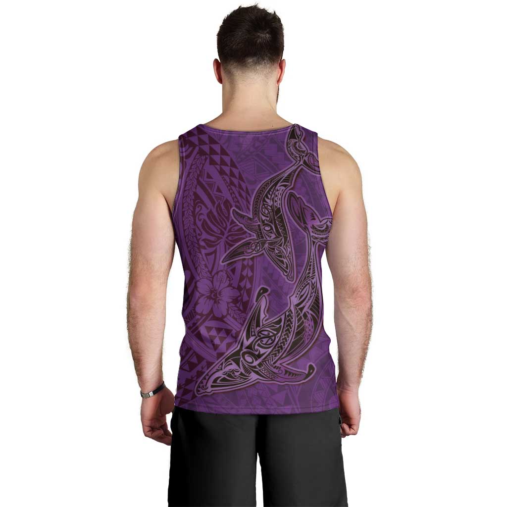 Hawaiian Whales Polynesian Art Motifs Men Tank Top Purple Color - Polynesian Pride