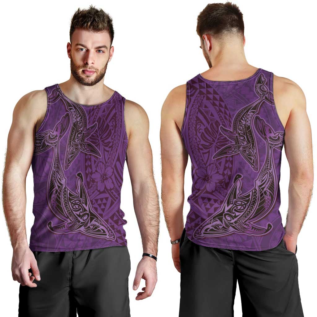 Hawaiian Whales Polynesian Art Motifs Men Tank Top Purple Color - Polynesian Pride