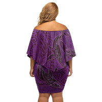 Hawaiian Whales Polynesian Art Motifs Off Shoulder Short Dress Purple Color - Polynesian Pride