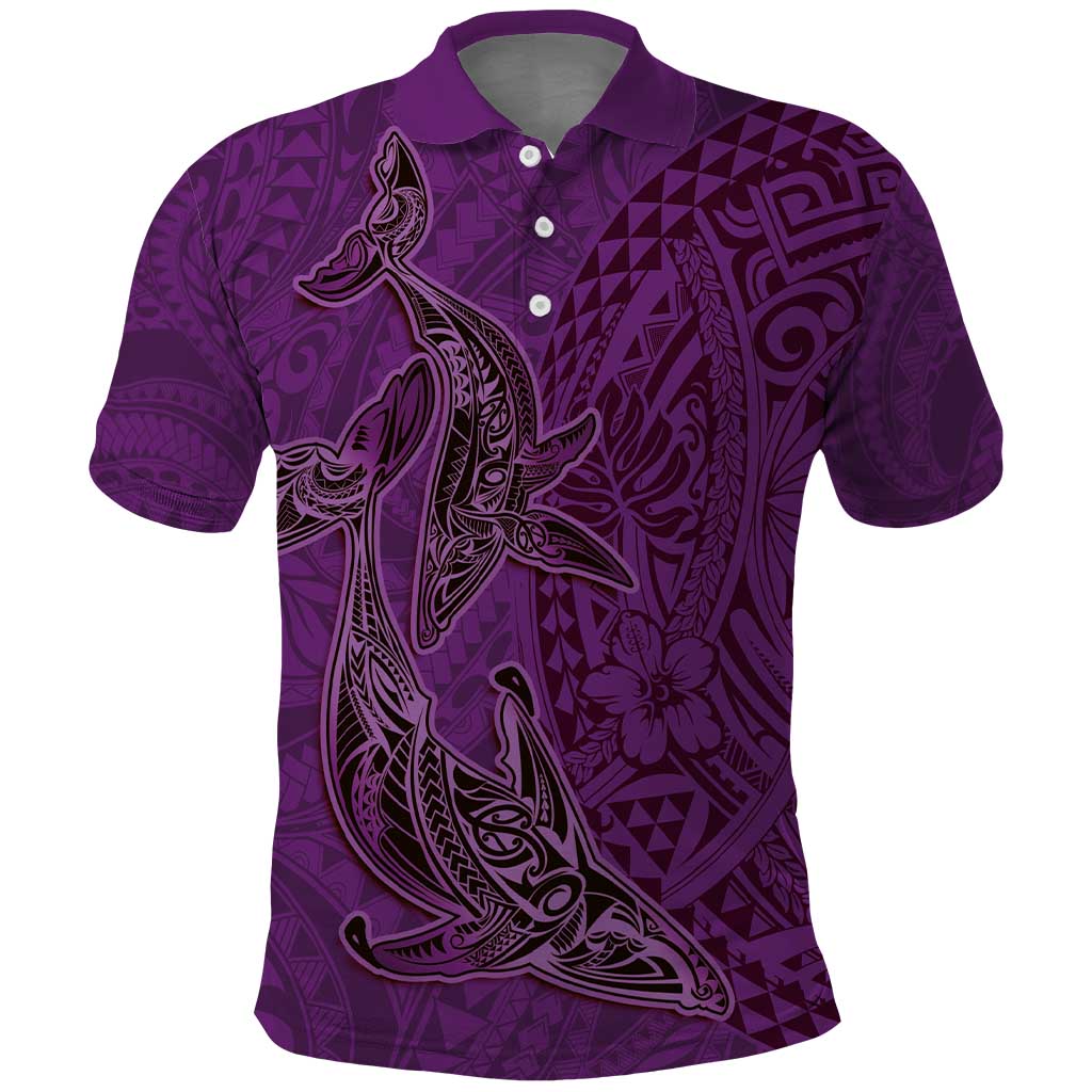 Hawaiian Whales Polynesian Art Motifs Polo Shirt Purple Color - Polynesian Pride