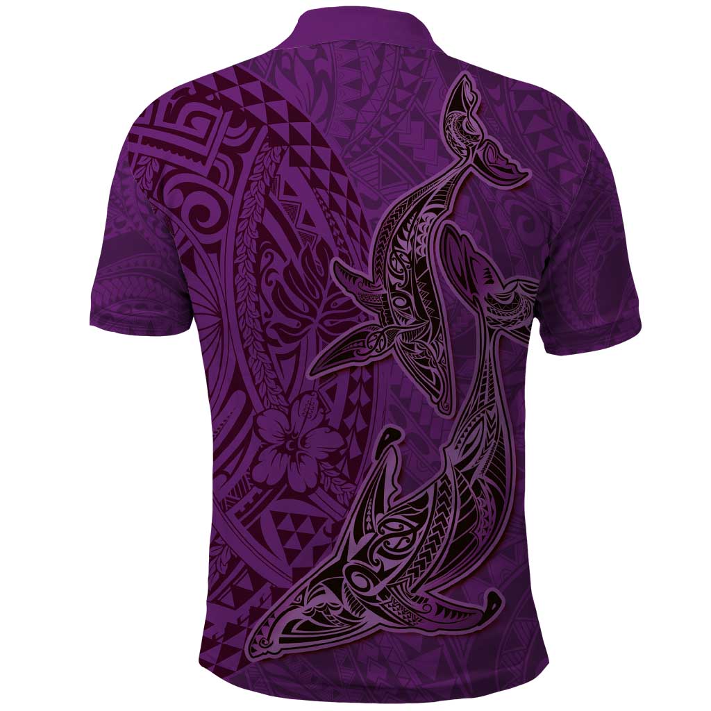 Hawaiian Whales Polynesian Art Motifs Polo Shirt Purple Color - Polynesian Pride