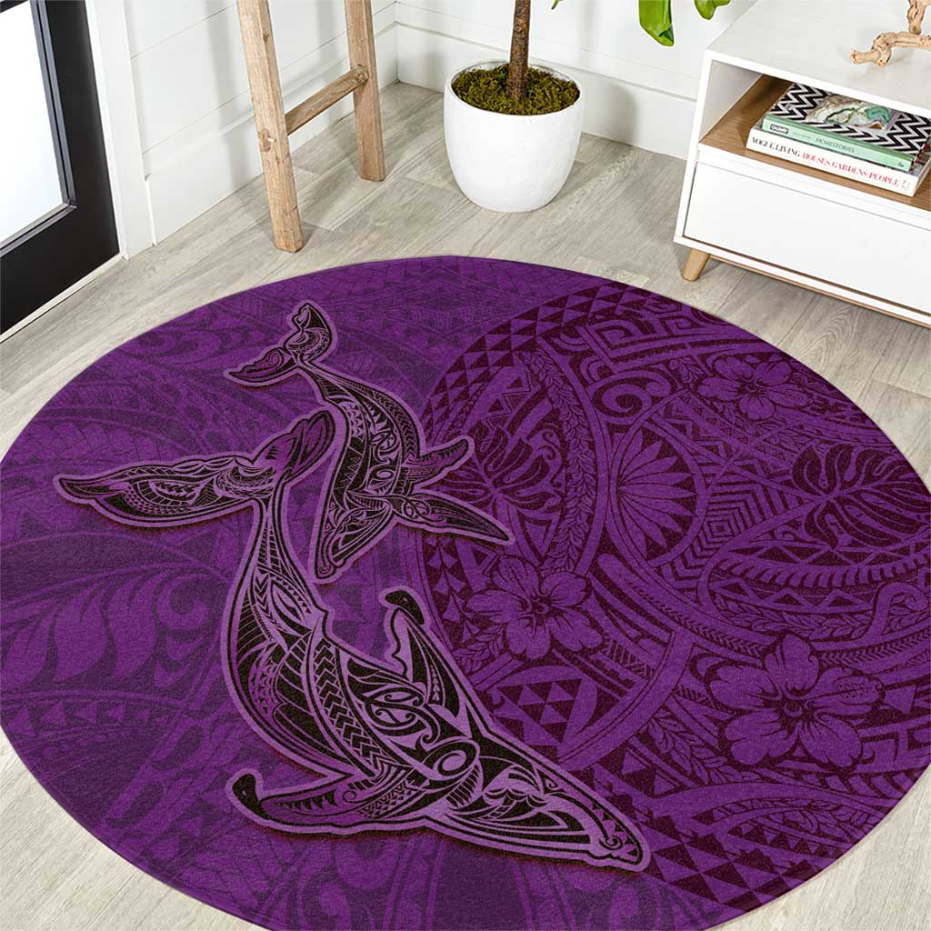 Hawaiian Whales Polynesian Art Motifs Round Carpet Purple Color LT03 Purple - Polynesian Pride