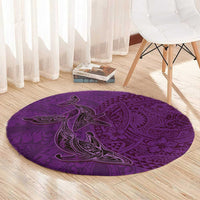 Hawaiian Whales Polynesian Art Motifs Round Carpet Purple Color - Polynesian Pride