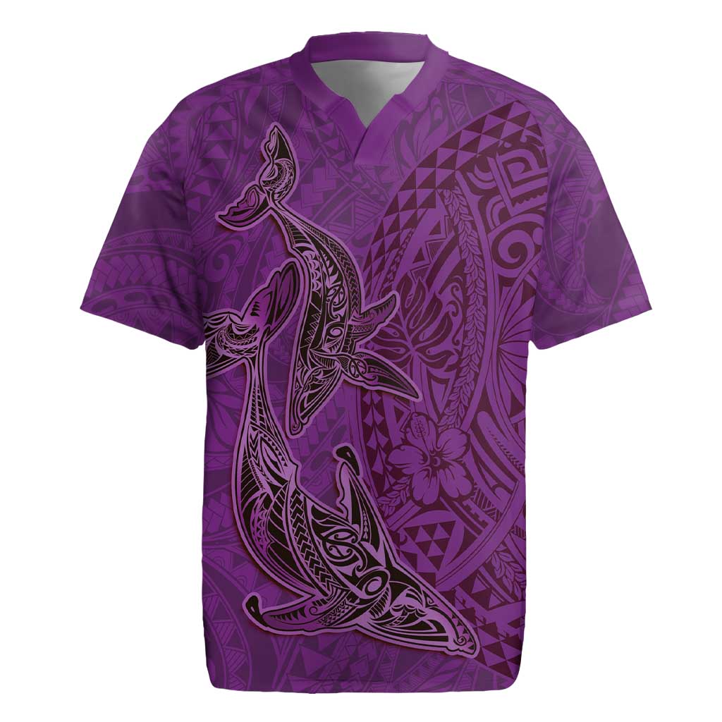 Hawaiian Whales Polynesian Art Motifs Rugby Jersey Purple Color - Polynesian Pride