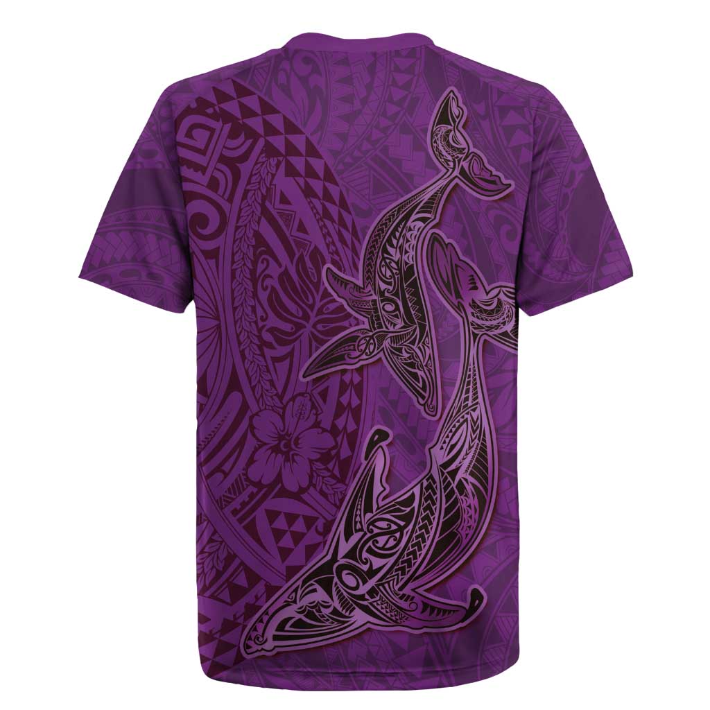 Hawaiian Whales Polynesian Art Motifs Rugby Jersey Purple Color - Polynesian Pride