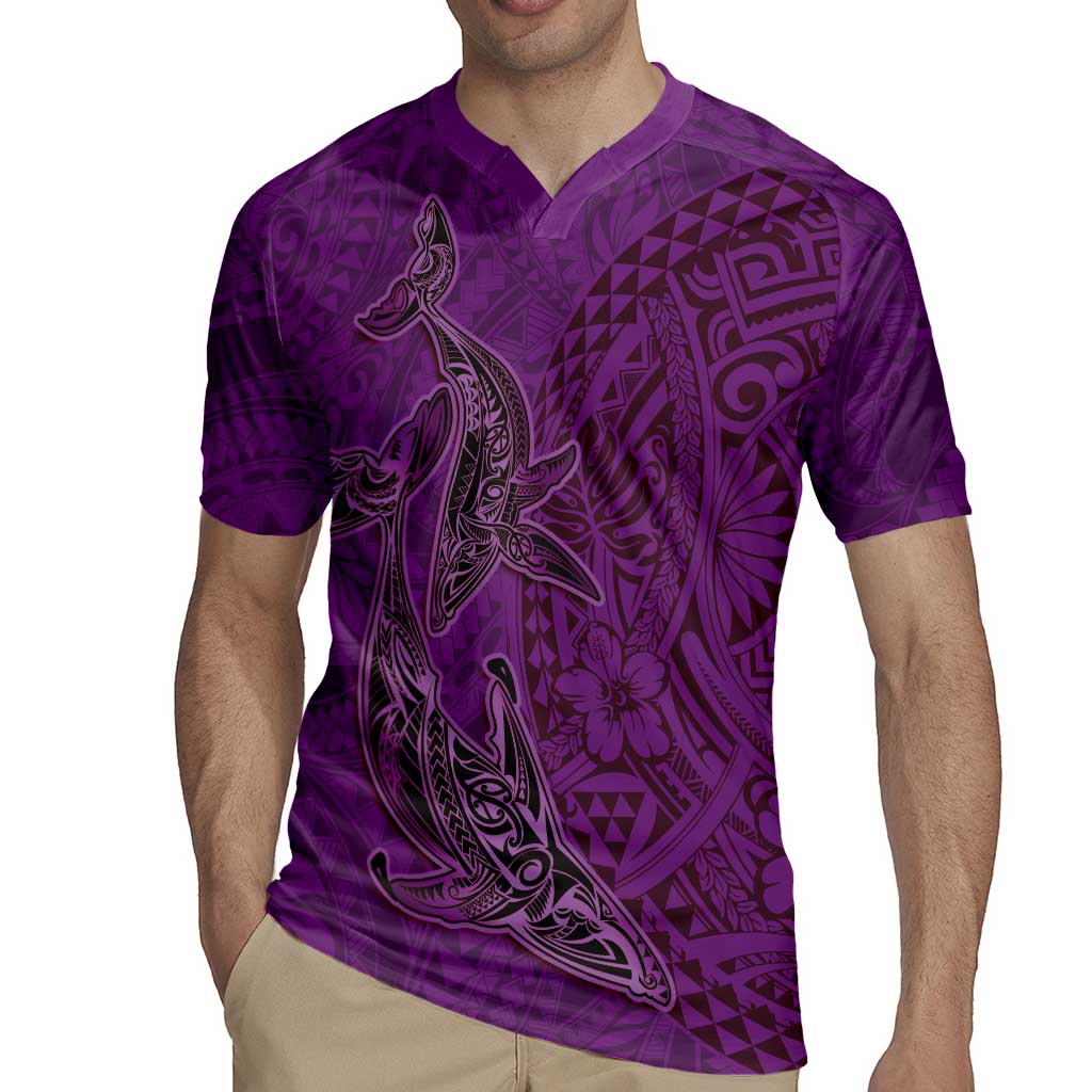 Hawaiian Whales Polynesian Art Motifs Rugby Jersey Purple Color - Polynesian Pride