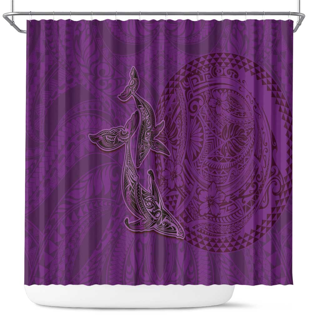 Hawaiian Whales Polynesian Art Motifs Shower Curtain Purple Color LT03 Purple - Polynesian Pride