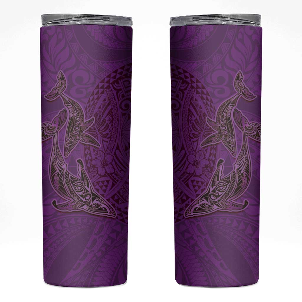 Hawaiian Whales Polynesian Art Motifs Skinny Tumbler Purple Color - Polynesian Pride