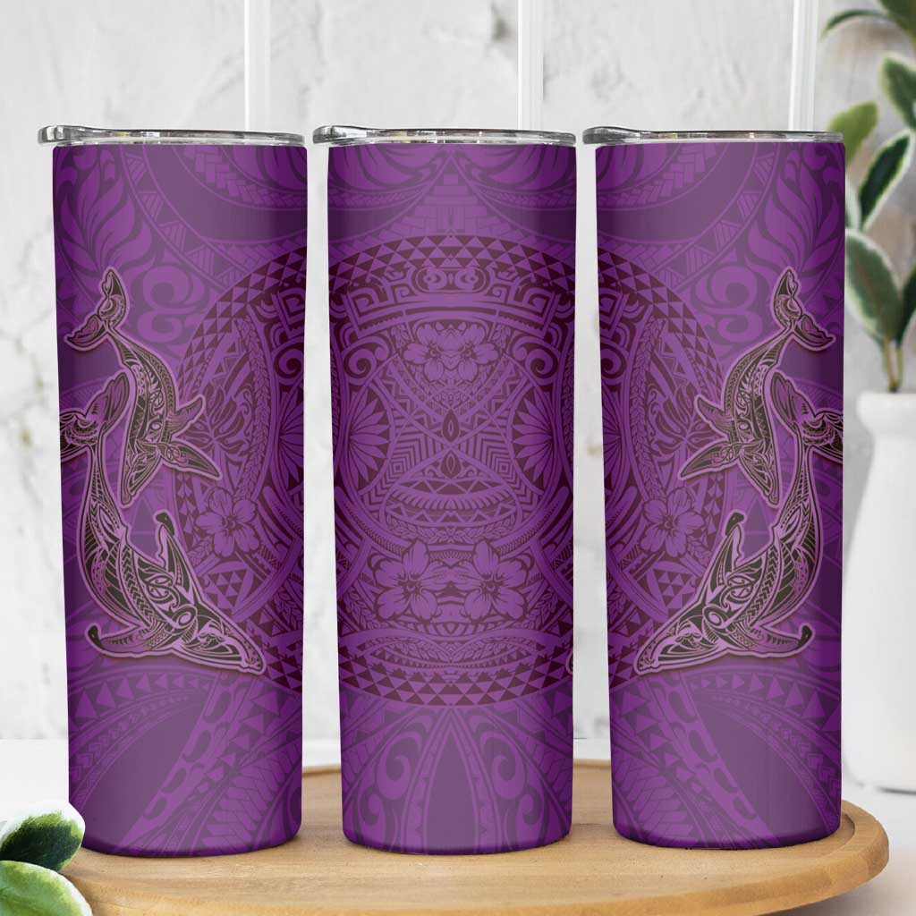 Hawaiian Whales Polynesian Art Motifs Skinny Tumbler Purple Color - Polynesian Pride