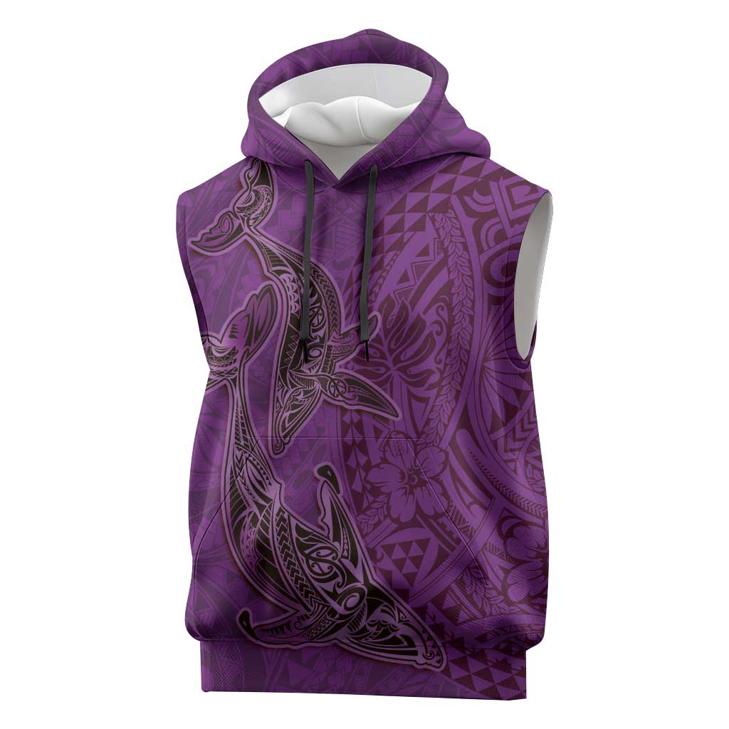 Hawaiian Whales Polynesian Art Motifs Sleeveless Hoodie Purple Color - Polynesian Pride