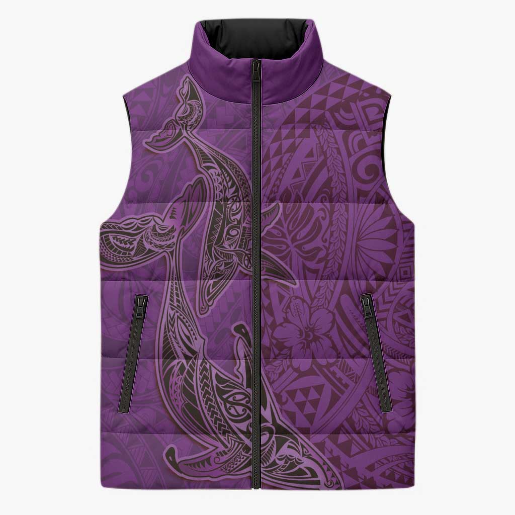 Hawaiian Whales Polynesian Art Motifs Sleeveless Puffer Jacket Purple Color - Polynesian Pride