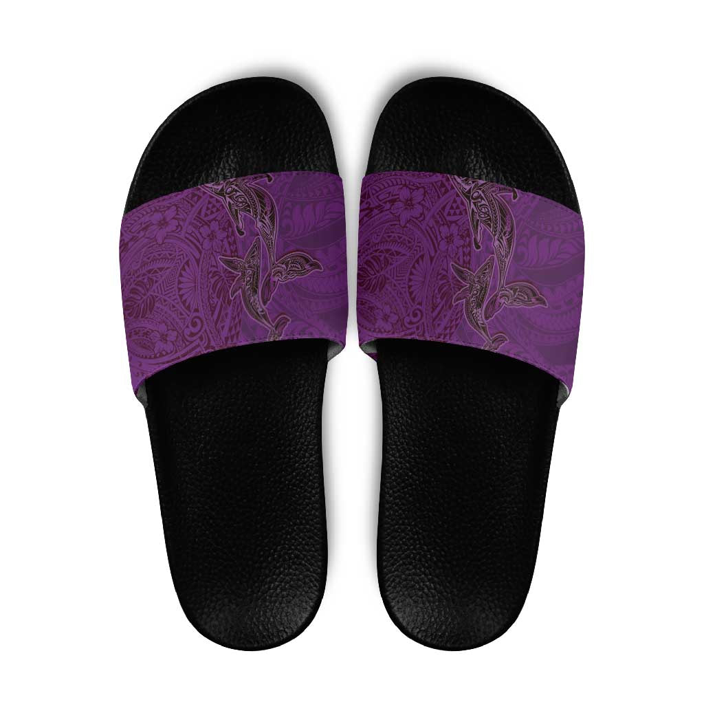 Hawaiian Whales Polynesian Art Motifs Slide Sandals Purple Color LT03 Purple - Polynesian Pride