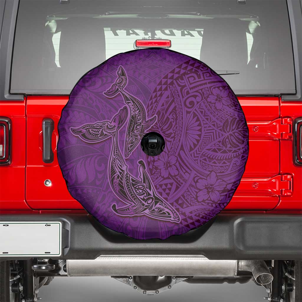 Hawaiian Whales Polynesian Art Motifs Spare Tire Cover Purple Color - Polynesian Pride