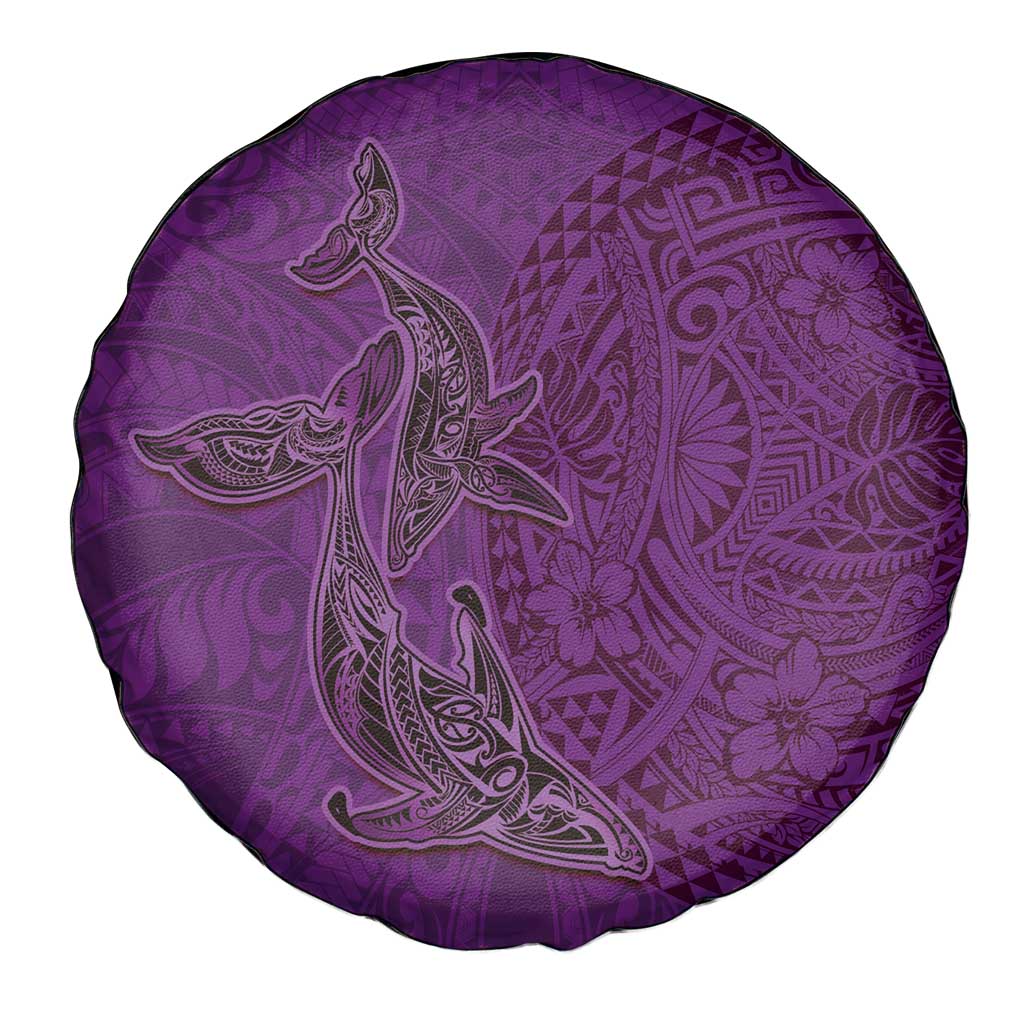 Hawaiian Whales Polynesian Art Motifs Spare Tire Cover Purple Color - Polynesian Pride